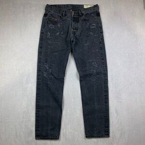 Diesel Men Pants 32 Black Jeans Mharky Slim Skinny Distressed Rigid Denim 32x30